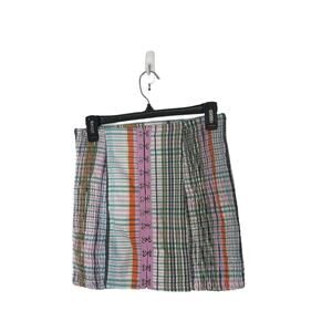 Urban Outfitters sz small stretch plaid mini skirt front‎ clasps